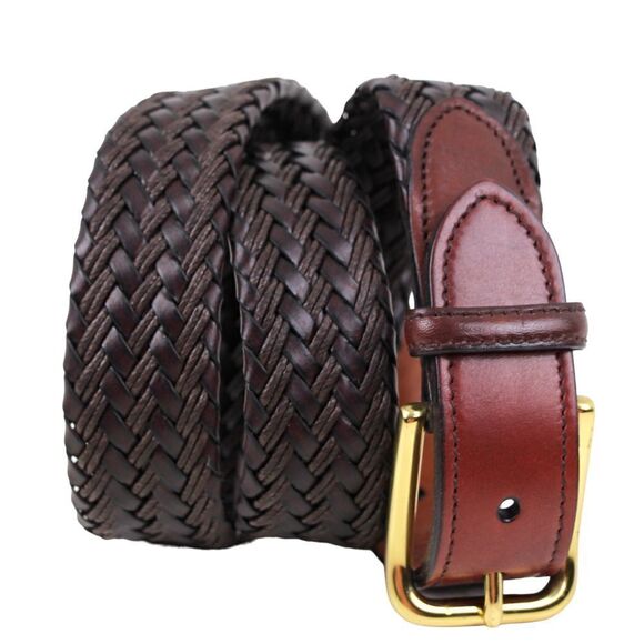 Trafalgar BROWN GENUINE LEATHER 1.25"Wd WOVEN DRESS CASUAL MEN'S BELT Sz 32 (B81 - Picture 1 of 10